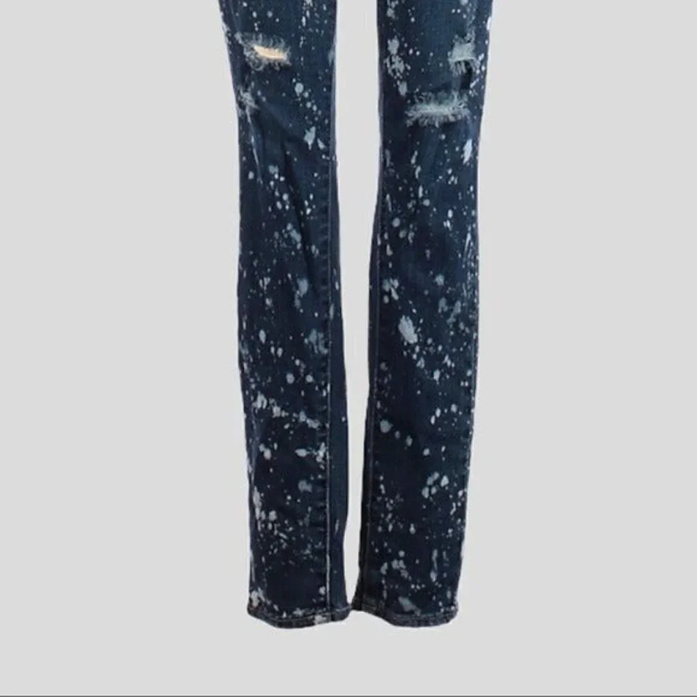 Paige Edgemont Acid Paint Splatter Moto Zip Distressed Skinny Jeans 25 Low Rise